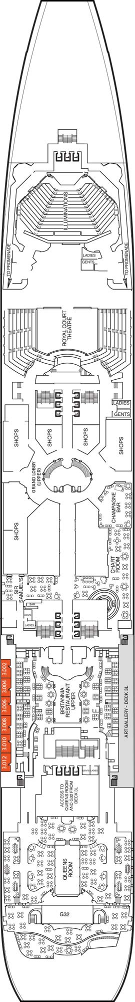 Queen Mary 2 Three deck plan