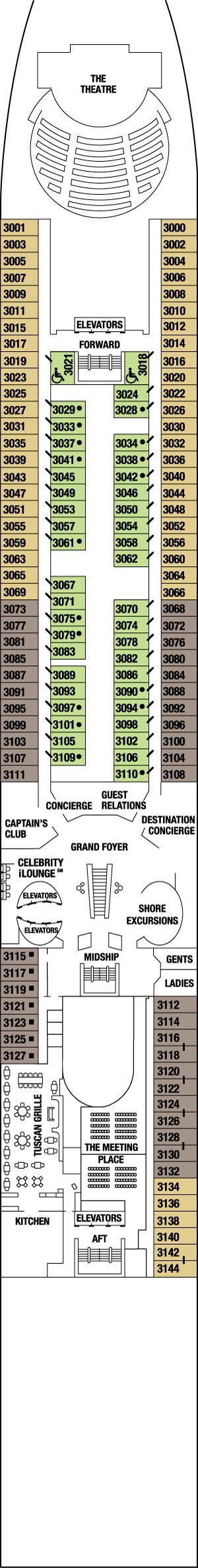 Celebrity Millennium Deck 3 - Plaza Deck deck plan