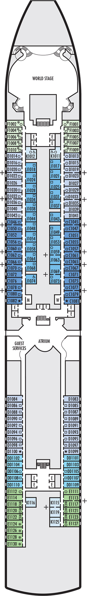Nieuw Amsterdam Deck 1 - Main Deck deck plan