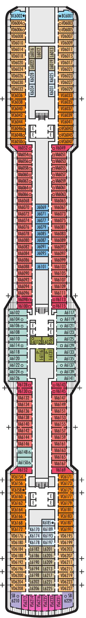 Koningsdam Deck 6 - Mozart Deck deck plan
