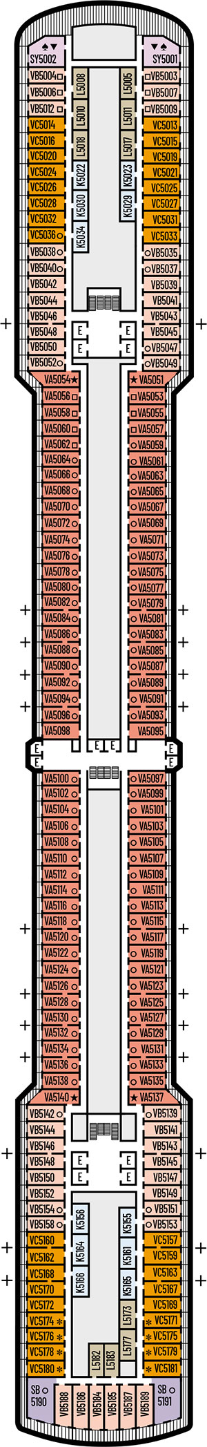Noordam Deck 5 - Verandah Deck deck plan