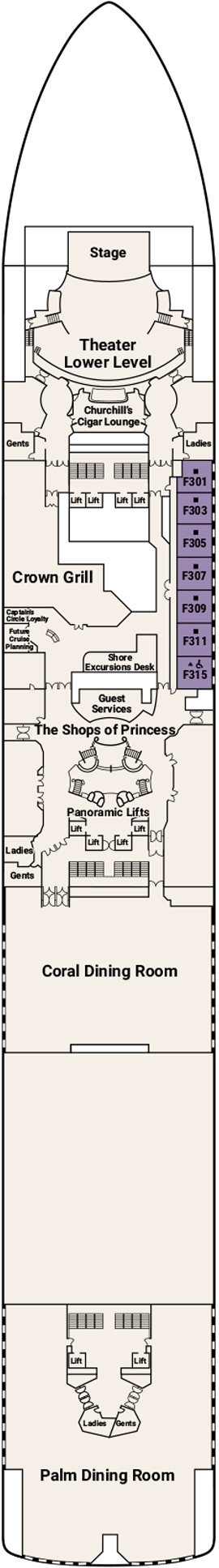 Caribbean Princess Deck 6 - Fiesta Deck deck plan