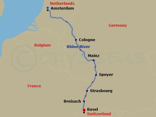 7 Night Rhine River New Year's Cruise itinerary map