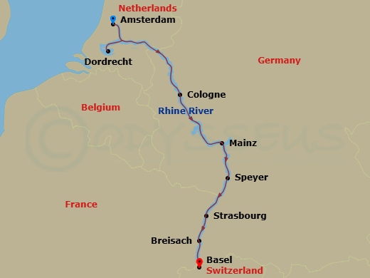 7 Night Rhine River Christmas Cruise itinerary map