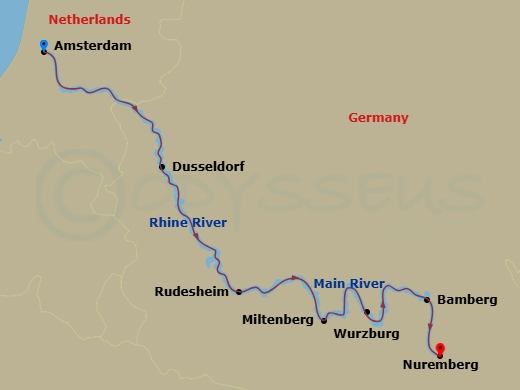 7 Night Rhine & Main River Cruise itinerary map