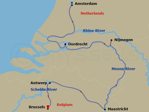 7 Night Dutch + Belgian Tulips itinerary map