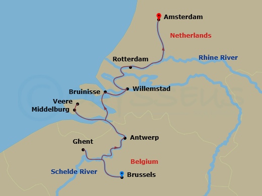 7 Night Belgian + Dutch Tulips itinerary map