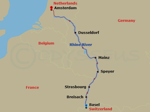 7 Night Rhine River Christmas Cruise itinerary map
