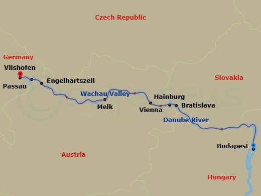 7 Night Danube River - Budapest & Vienna itinerary map