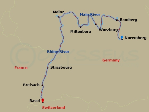 7 Night Main & Rhine Christmas Cruise itinerary map