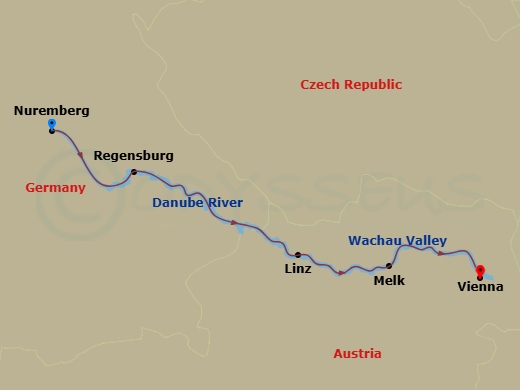 6 Nights Danube Xmas Mkt Nuremberg-Vienna itinerary map