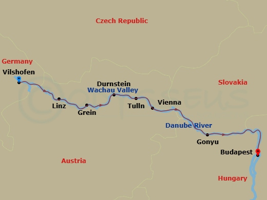 7 Night Danube - Vienna & Budapest itinerary map