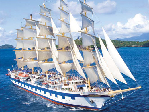 Star Clippers Royal Clipper tall ship under full sail in the tropics