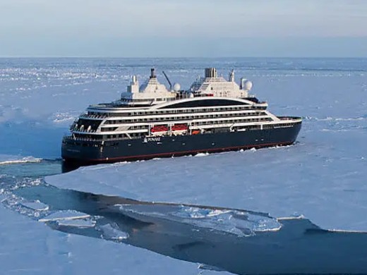 Ponant Le Commandant Charcot luxury icebreaker amid polar pack ice