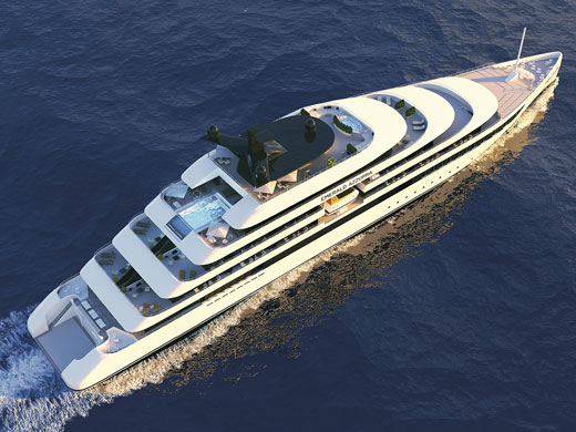 Emerald Azzurra luxury superyacht aerial view cruising the Mediterranean